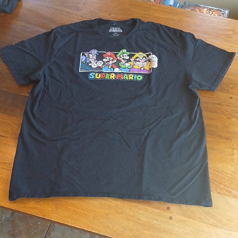 Nintendo Super Mario Black Short Sleeve Graphic Tee, Small Faint Stain On Back